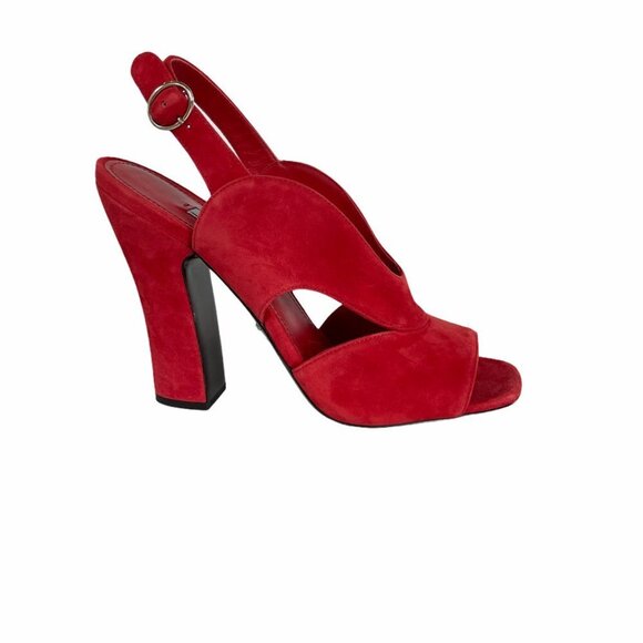 Prada Collection 1X890L Comoscio Women's Red Suede High Heel Pumps Shoes - Picture 9 of 13